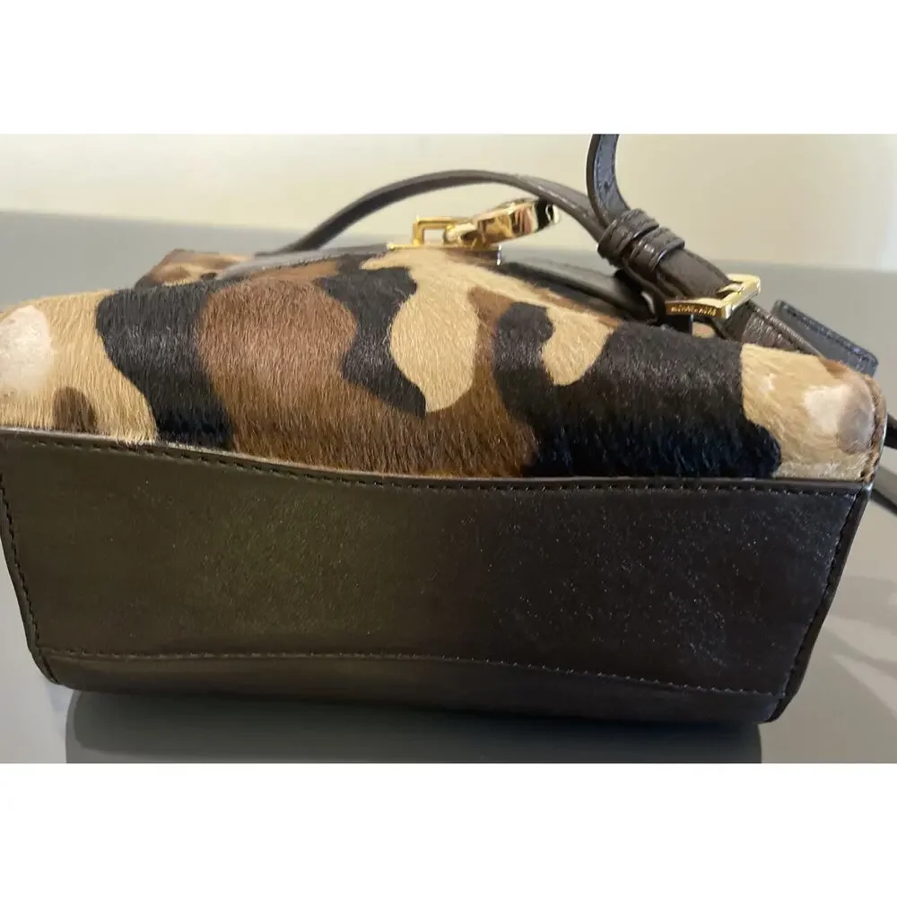 Michael Kors Hamilton Brown Suede Calf Hair Camouflage Handbag Purse Bag